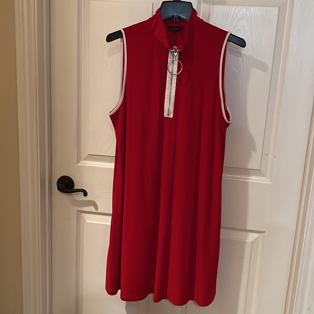 MSK Sleeveless Red Dress with White Trim Detail